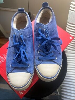UGG Evera bright blue suede shearling lined sneakers (like new condition)